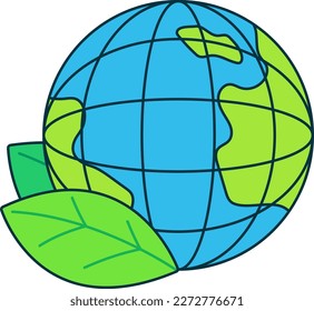 Global Green Leaf Ecological Natrue World Ecology Earth Colored Outline