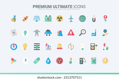 Global green technology to save and manage renewable resources and nature, hydro and nuclear factory, eco fuel. Electric power plant and energy trendy flat icons set vector illustration