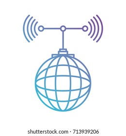 global grid map with antenna in color gradient silhouette from purple to blue vector illustration
