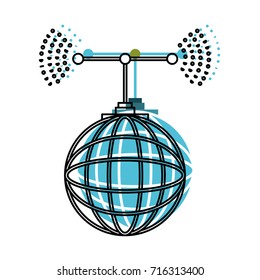 global grid map with antenna in watercolor silhouette vector illustration