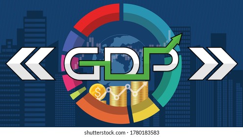 Global gross domestic product growth, world investment price rising up or increase during the economic rebound. GDP economy graph chart financial analysis moving up concept. Vector illustration