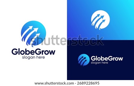 Global growth logo design vector illustration. Abstract globe design with arrow up graphic design. symbols for world trade, investment, finance. Icon, creative