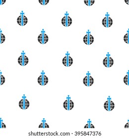 Global Guard Sword vector seamless repeatable pattern. Style is flat blue and dark gray global guard sword symbols on a white background.