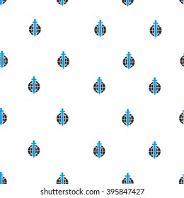 Global Guard Sword vector seamless repeatable pattern. Style is flat blue and dark gray global guard sword symbols on a white background.