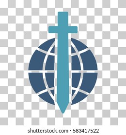 Global Guard vector icon. Illustration style is flat iconic bicolor cyan and blue symbol on a transparent background.