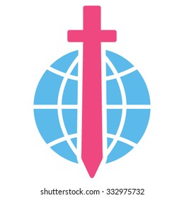 Global Guard vector icon. Style is bicolor flat symbol, pink and blue colors, rounded angles, white background.