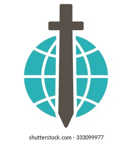 Global Guard vector icon. Style is bicolor flat symbol, grey and cyan colors, rounded angles, white background.