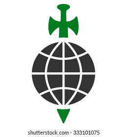 Global Guard vector icon. Style is bicolor flat symbol, green and gray colors, rounded angles, white background.