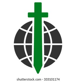 Global Guard vector icon. Style is bicolor flat symbol, green and gray colors, rounded angles, white background.