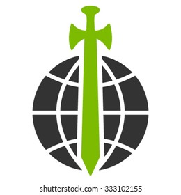 Global Guard vector icon. Style is bicolor flat symbol, eco green and gray colors, rounded angles, white background.