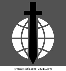 Global Guard vector icon. Style is bicolor flat symbol, black and white colors, rounded angles, gray background.