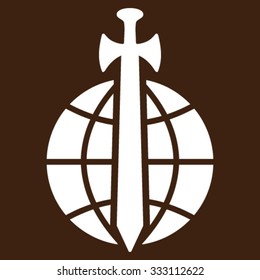 Global Guard vector icon. Style is flat symbol, white color, rounded angles, brown background.