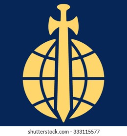 Global Guard vector icon. Style is flat symbol, yellow color, rounded angles, blue background.