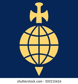 Global Guard vector icon. Style is flat symbol, yellow color, rounded angles, blue background.