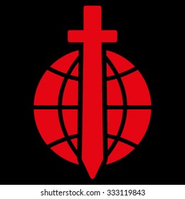 Global Guard vector icon. Style is flat symbol, red color, rounded angles, black background.