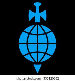 Global Guard vector icon. Style is flat symbol, blue color, rounded angles, black background.