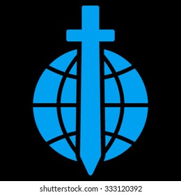 Global Guard vector icon. Style is flat symbol, blue color, rounded angles, black background.