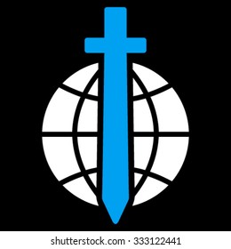 Global Guard vector icon. Style is bicolor flat symbol, blue and white colors, rounded angles, black background.