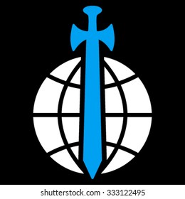 Global Guard vector icon. Style is bicolor flat symbol, blue and white colors, rounded angles, black background.