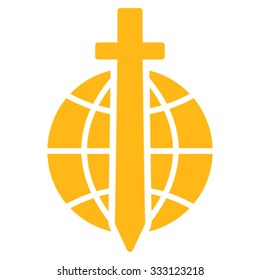 Global Guard vector icon. Style is flat symbol, yellow color, rounded angles, white background.