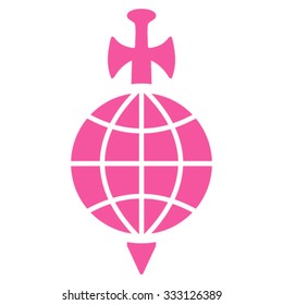 Global Guard vector icon. Style is flat symbol, pink color, rounded angles, white background.
