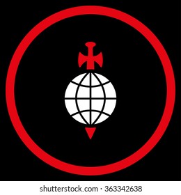 Global Guard vector icon. Style is bicolor flat circled symbol, red and white colors, rounded angles, black background.