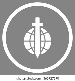 Global Guard vector icon. Style is flat circled symbol, white color, rounded angles, gray background.