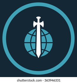 Global Guard vector icon. Style is bicolor flat circled symbol, blue and white colors, rounded angles, dark blue background.
