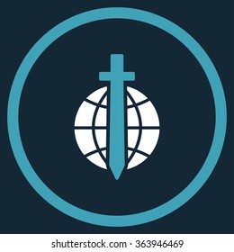 Global Guard vector icon. Style is bicolor flat circled symbol, blue and white colors, rounded angles, dark blue background.