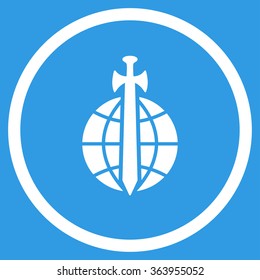 Global Guard vector icon. Style is flat circled symbol, white color, rounded angles, blue background.
