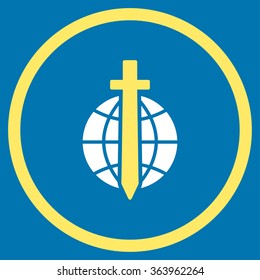 Global Guard vector icon. Style is bicolor flat circled symbol, yellow and white colors, rounded angles, blue background.