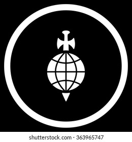Global Guard vector icon. Style is flat circled symbol, white color, rounded angles, black background.