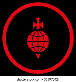 Global Guard vector icon. Style is flat circled symbol, red color, rounded angles, black background.