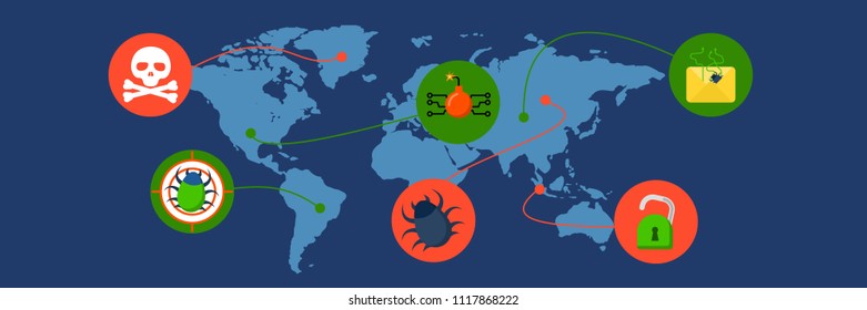 Global hacking atack banner horizontal. Flat illustration of vector global hacking atack banner horizontal for web design