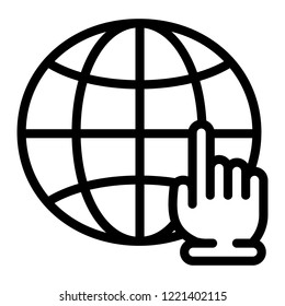 Global hand click icon. Outline global hand click vector icon for web design isolated on white background