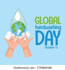 Global Hand washing Day logo with hands  and globe illustration