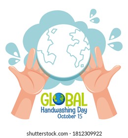 Global Hand washing Day logo with hands holding globe  illustration