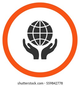 Global Hands vector bicolor rounded icon. Image style is a flat icon symbol inside a circle, orange and gray colors, white background.