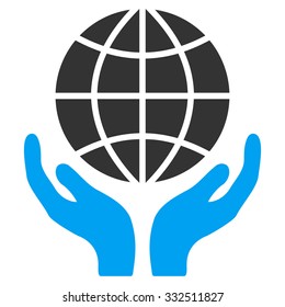Global Hands vector icon. Style is flat symbol, rounded angles, white background.