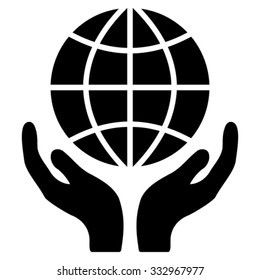 Global Hands vector icon. Style is flat symbol, black color, rounded angles, white background.