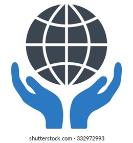 Global Hands vector icon. Style is bicolor flat symbol, smooth blue colors, rounded angles, white background.