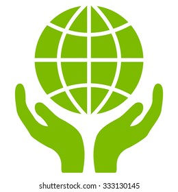 Global Hands vector icon. Style is flat symbol, eco green color, rounded angles, white background.