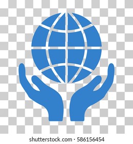 Global Hands vector pictogram. Illustration style is flat iconic cobalt symbol on a transparent background.
