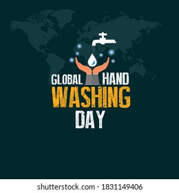 Global Handwashing Day. 15 October. coronavirus icon. handwashing with water from faucet and world map background. Vector Illustration.