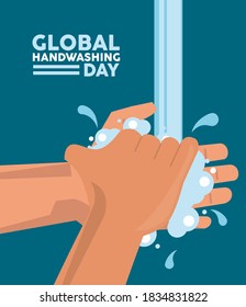 global handwashing day lettering with hands washing vector illustration design