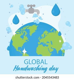 Global handwashing day with world water tap and drops