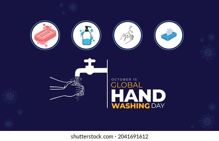 Global Handwashing Day.15 October. coronavirus icon. handwashing with water from faucet background. Vector Illustration.