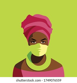 For Global Health - Coronavirus - COVID-19 - black woman with turban and mask 