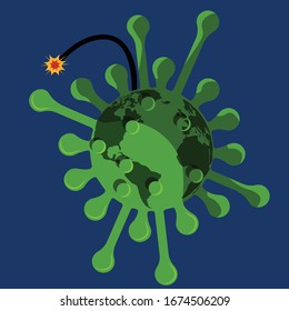 For Global Health - Coronavirus - COVID-19 - explosive virus shaped terrestrial globe.eps