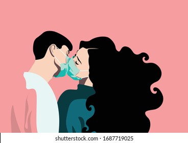 For Global Health - Coronavirus - COVID-19 - Kissing Couple With Mask